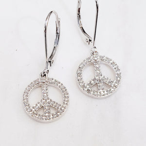 Diamond Peace Dangle Earrings in Sterling Silver