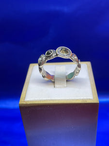 Sterling Silver Ring with Pearl, Green, and Yellow Center Stones