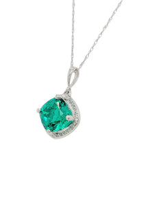 Emerald and Diamond Halo Necklace