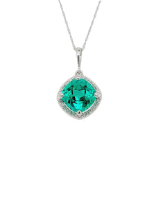 Emerald and Diamond Halo Necklace