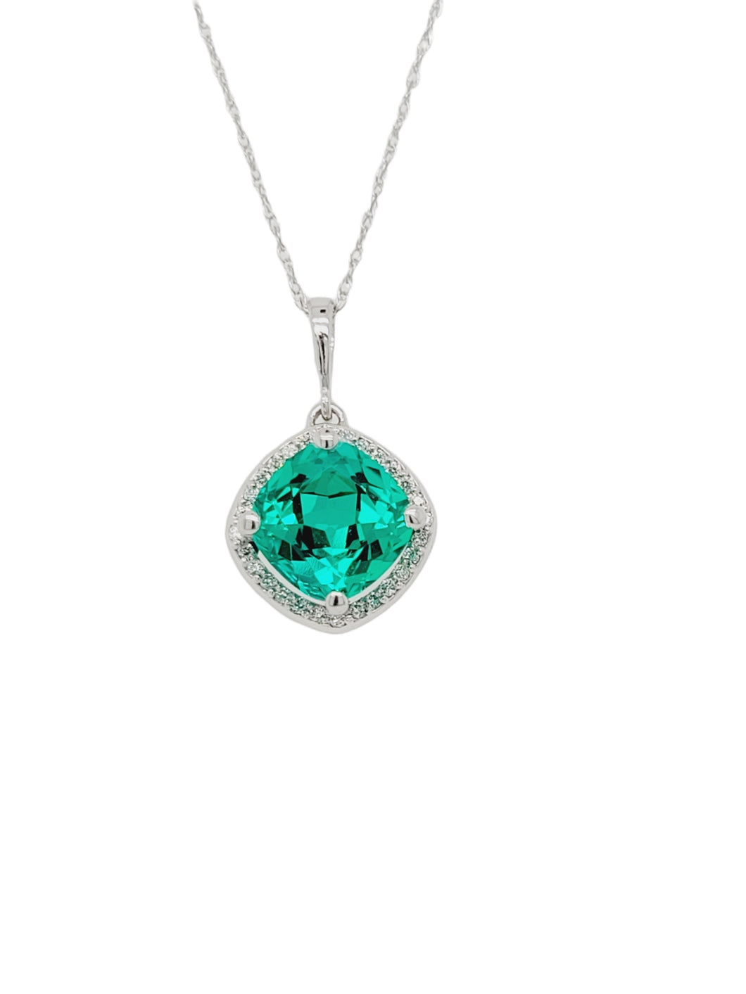 Emerald and Diamond Halo Necklace