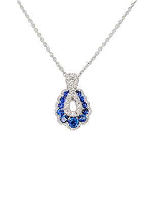 Sapphire and diamond 14k white gold pendant