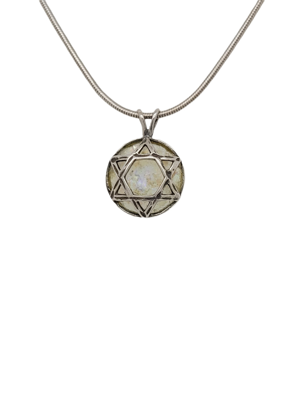 Sterling Silver Roman Glass Star of David Pendant Necklace