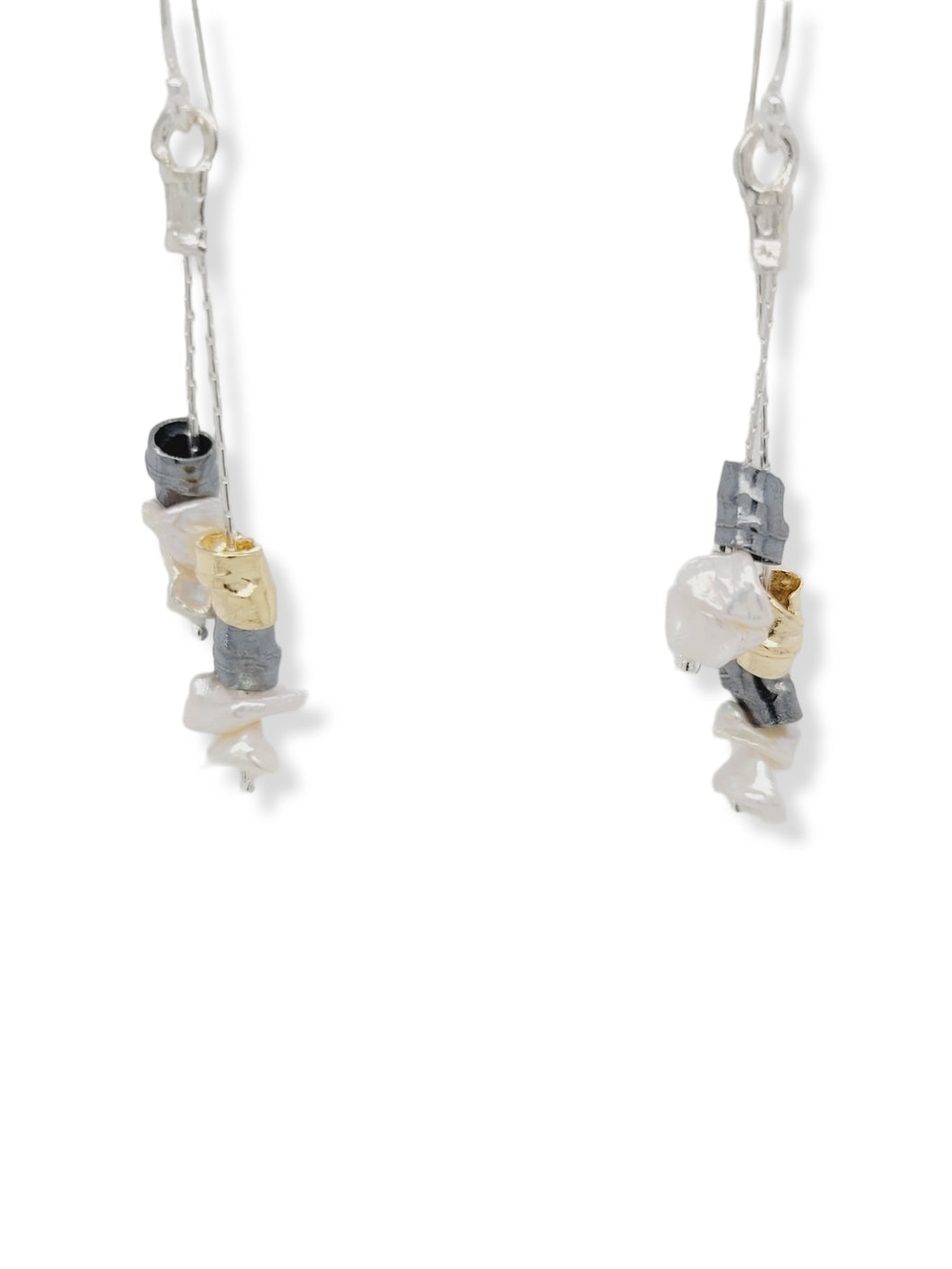 Gold plated & oxidized sterling silver earrings with pearls