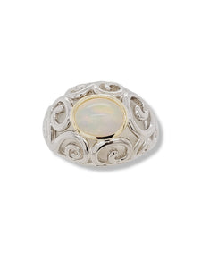 Opal Scroll Sterling Silver and 14k Ring