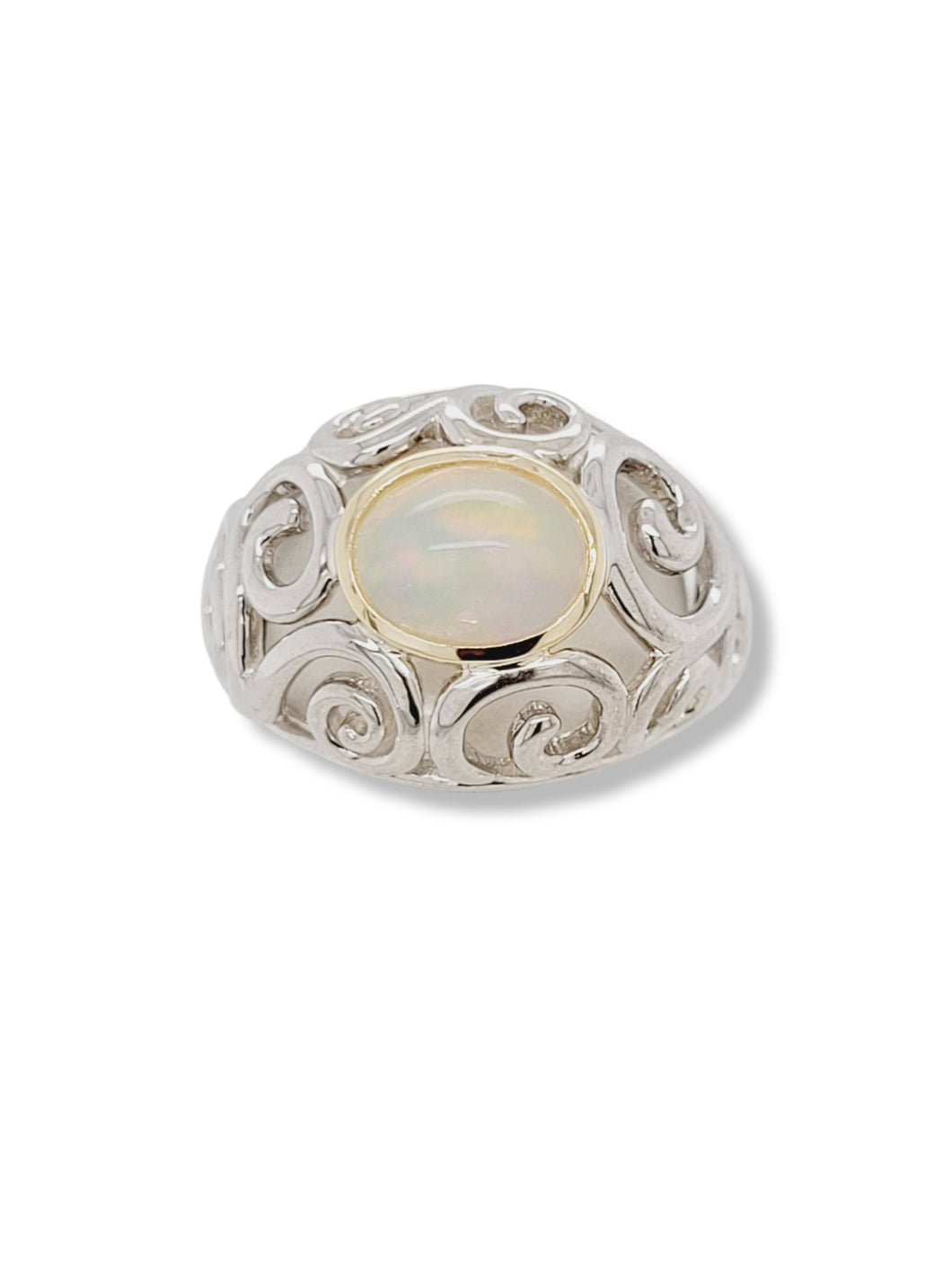 Opal Scroll Sterling Silver and 14k Ring