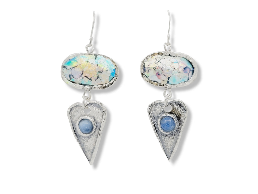 Sterling Silver Kyanite and Roman Glass Earrings