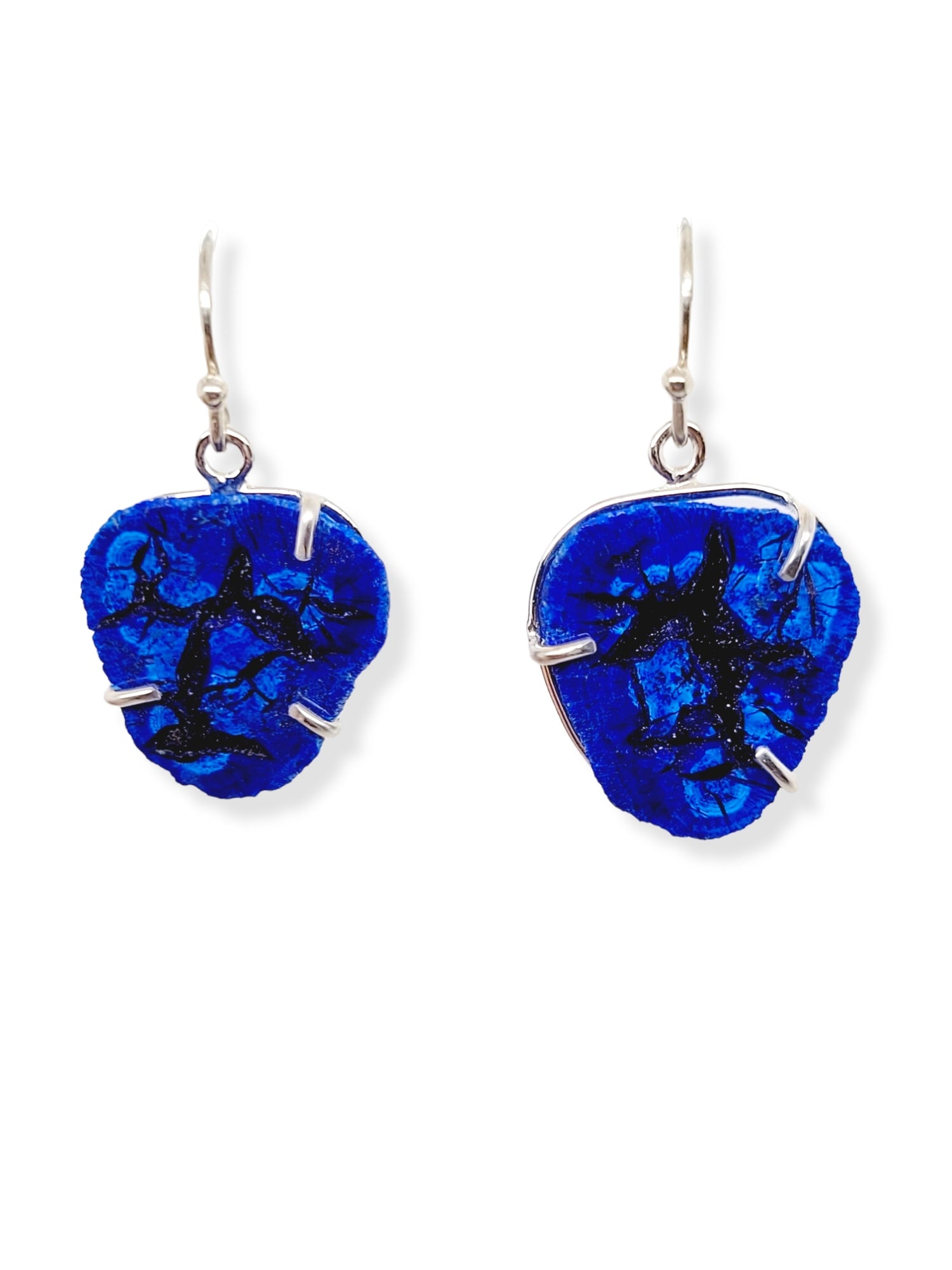 Azurite Geode and Sterling Silver Drop Earrings