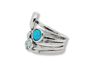 Blue and White Created Opal Sterling Ring