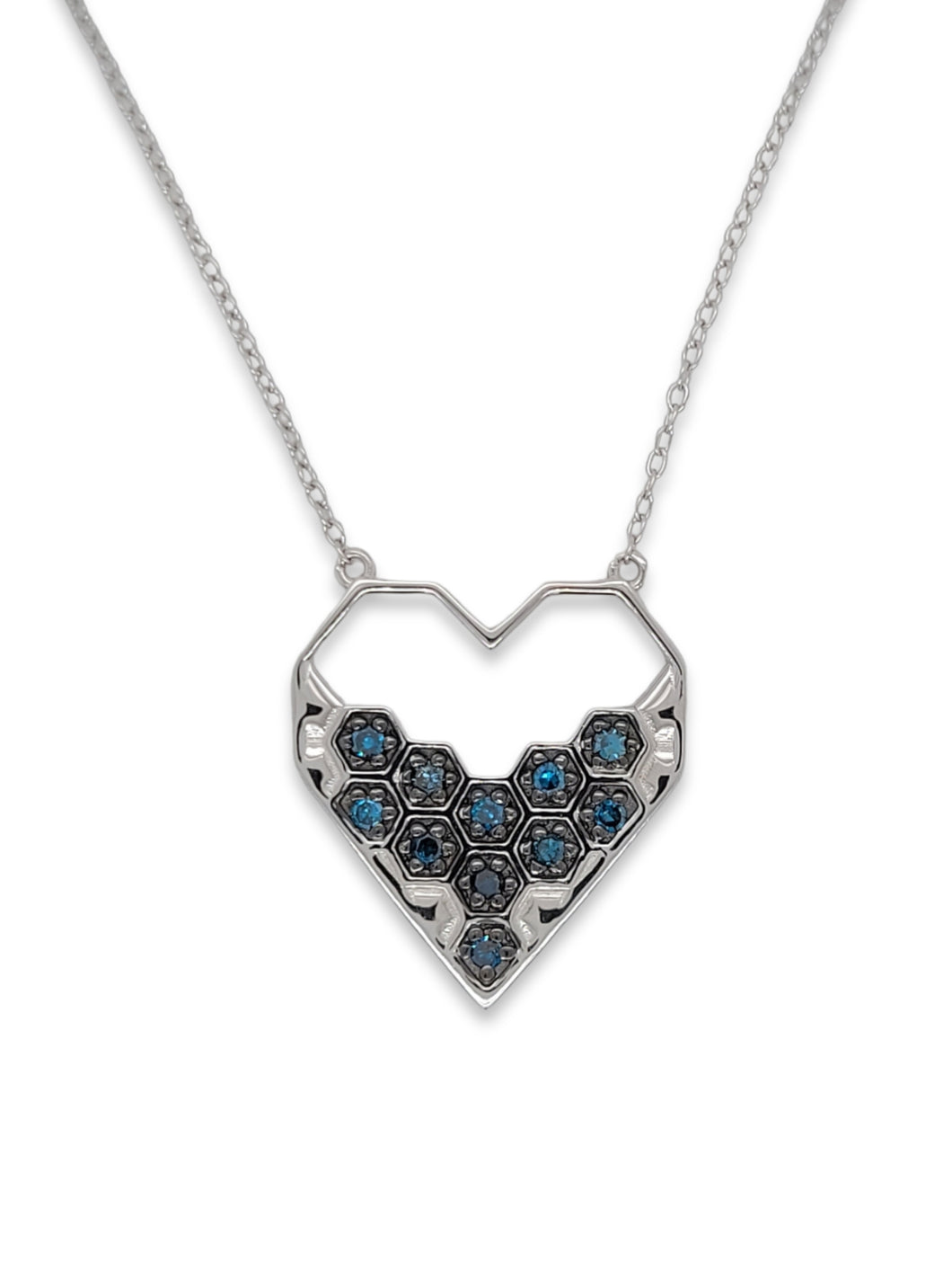 Sterling Silver 0.31ctw Blue Diamond Heart Necklace