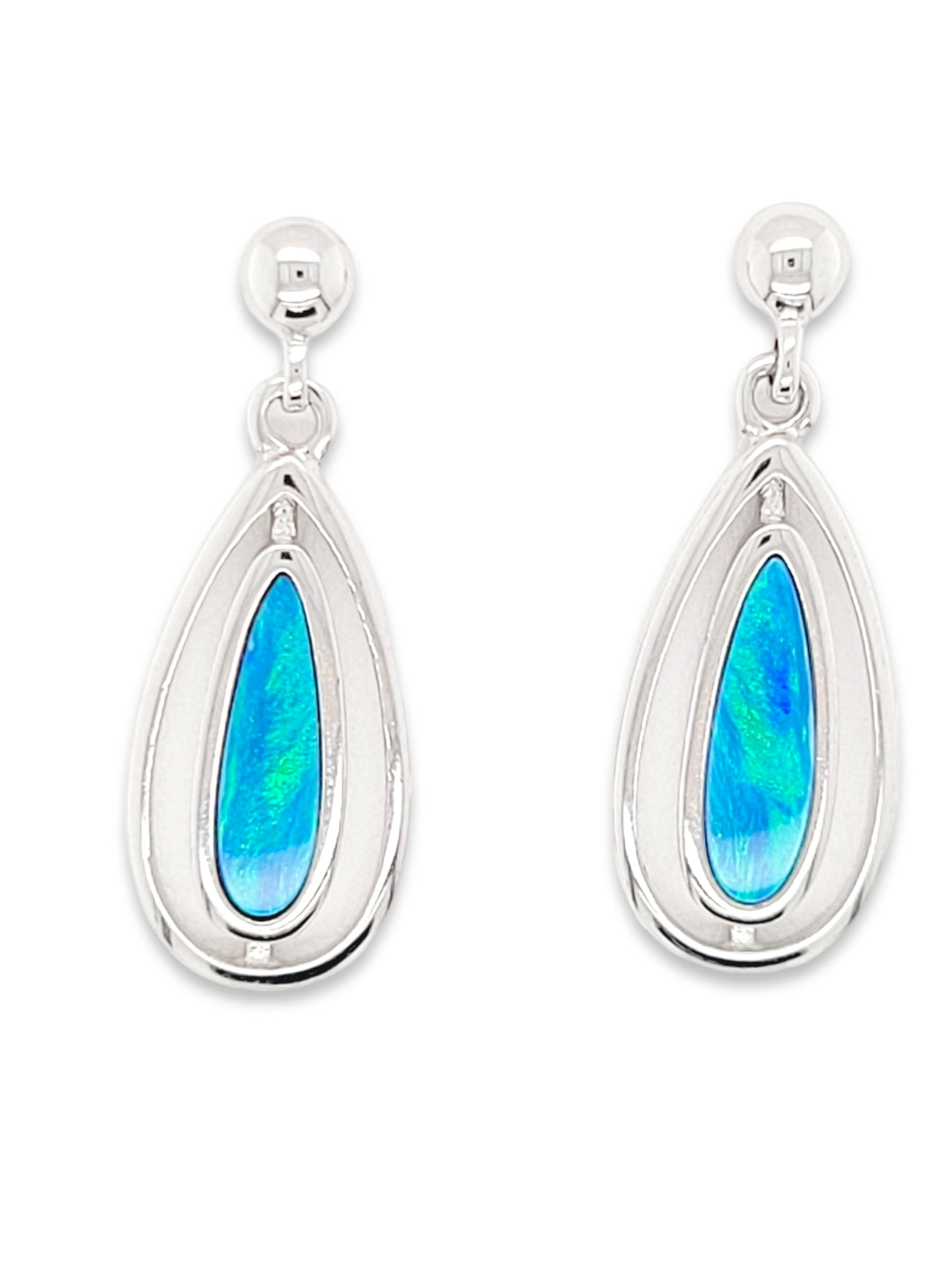 Sterling Silver Outline Australian Opal Doublet Earrings