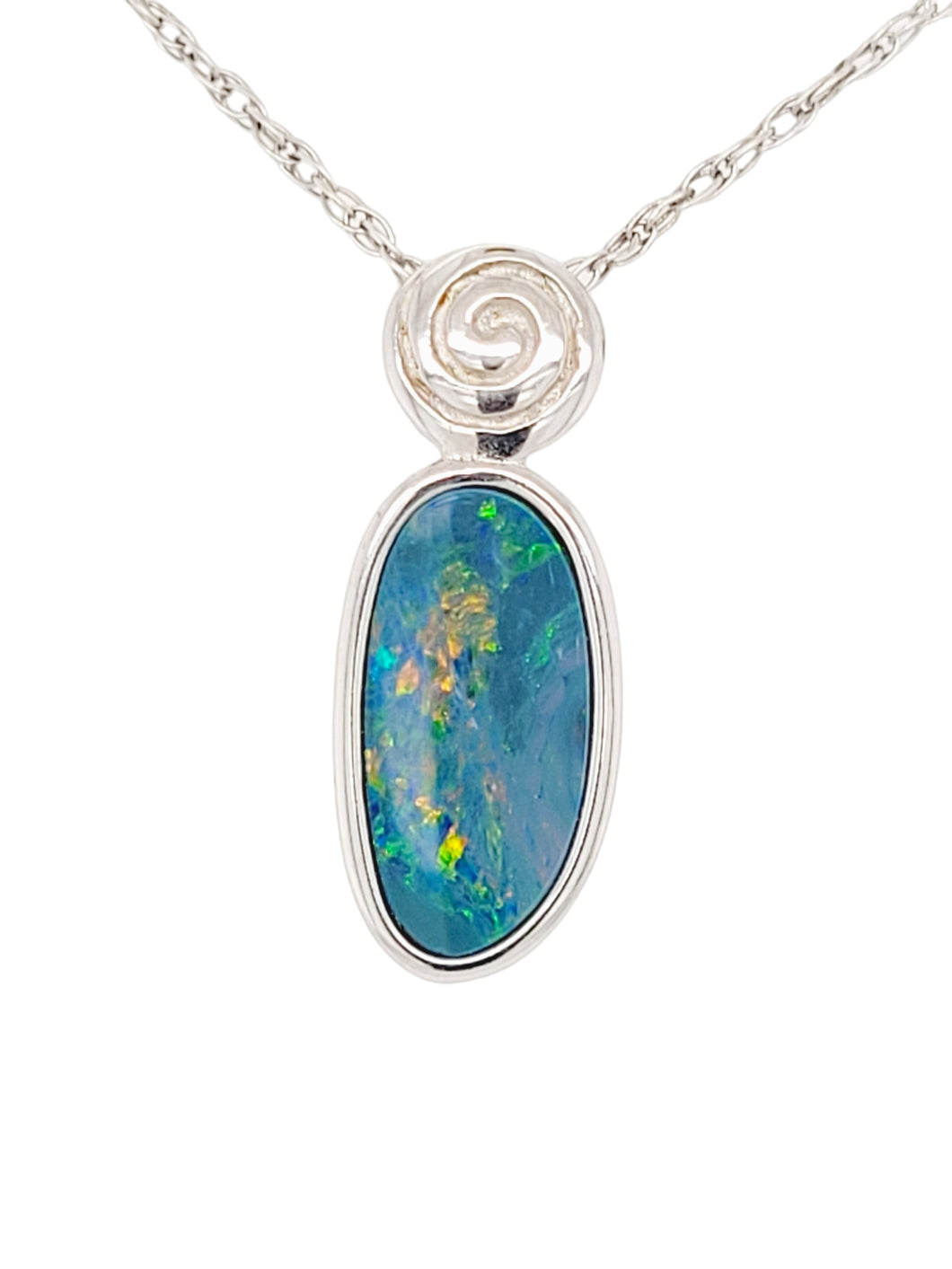 Sterling Silver Swirl Australian Opal Doublet Necklace