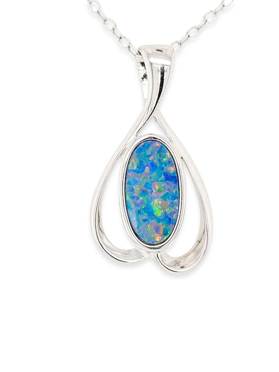 Sterling Silver Outline Australian Opal Doublet Necklace
