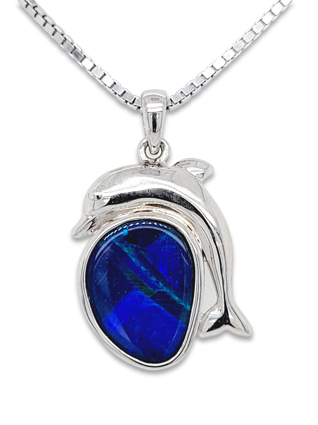 Sterling Silver Dolphin Australian Opal Doublet Necklace