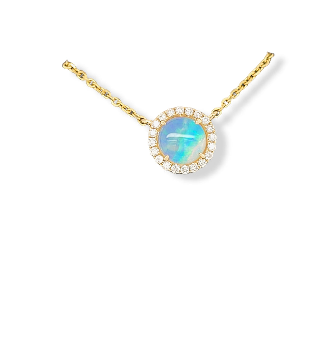 14KY Australian Opal and Diamond Necklace