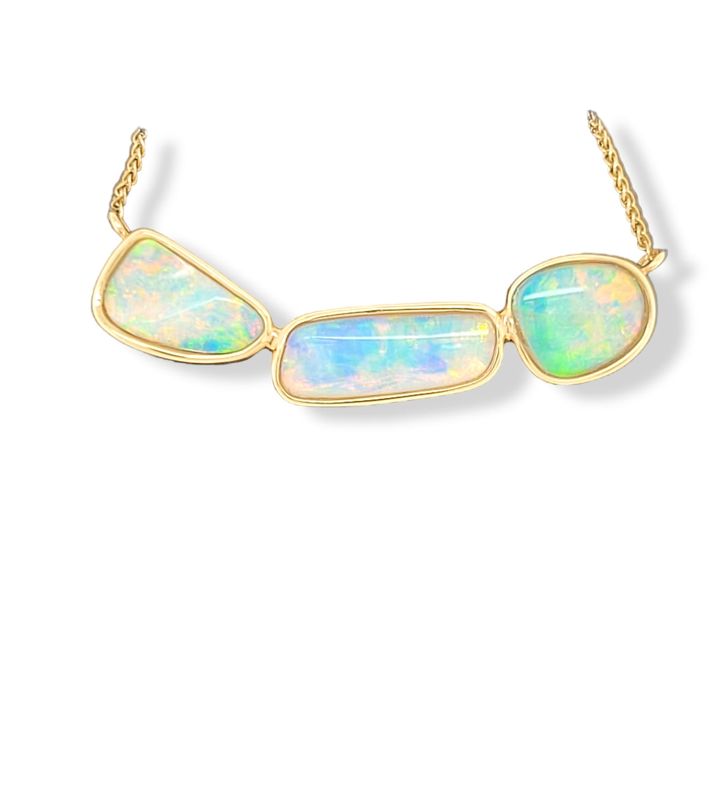 14KY Australian Opal Three Stone Necklace