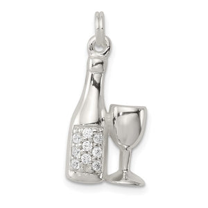 Sterling Silver CZ Wine/Champagne Bottle & Glass Charm