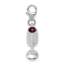 Load image into Gallery viewer, Amore La Vita Sterling Silver Rhodium-plated Polished 3-D Enameled Red Wine Glass Charm with Fancy Lobster Clasp
