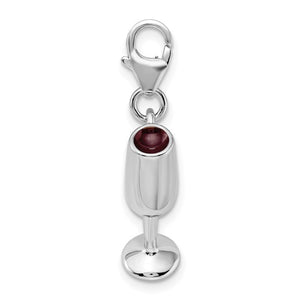 Amore La Vita Sterling Silver Rhodium-plated Polished 3-D Enameled Red Wine Glass Charm with Fancy Lobster Clasp