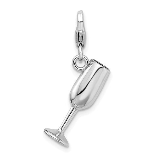 Amore La Vita Sterling Silver Rhodium-plated Polished 3-D Enameled Red Wine Glass Charm with Fancy Lobster Clasp