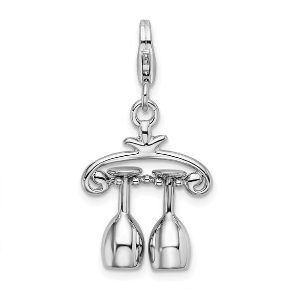Sterling Silver RH 3-D Wine Rack with Lobster Clasp Charm