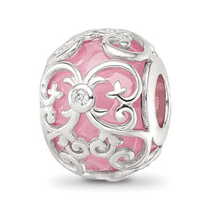 Sterling Silver Reflections Rhodium-plated Pink and White CZ Bead