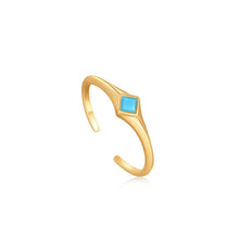 Load image into Gallery viewer, Turquoise Mini Signet Gold Adjustable Ring