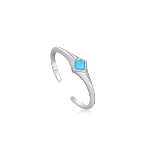 Turquoise Mini Signet Silver Adjustable Ring