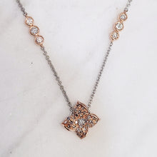 Load image into Gallery viewer, 10k Rose Gold Diamond Flower and Sterling Silver Necklace