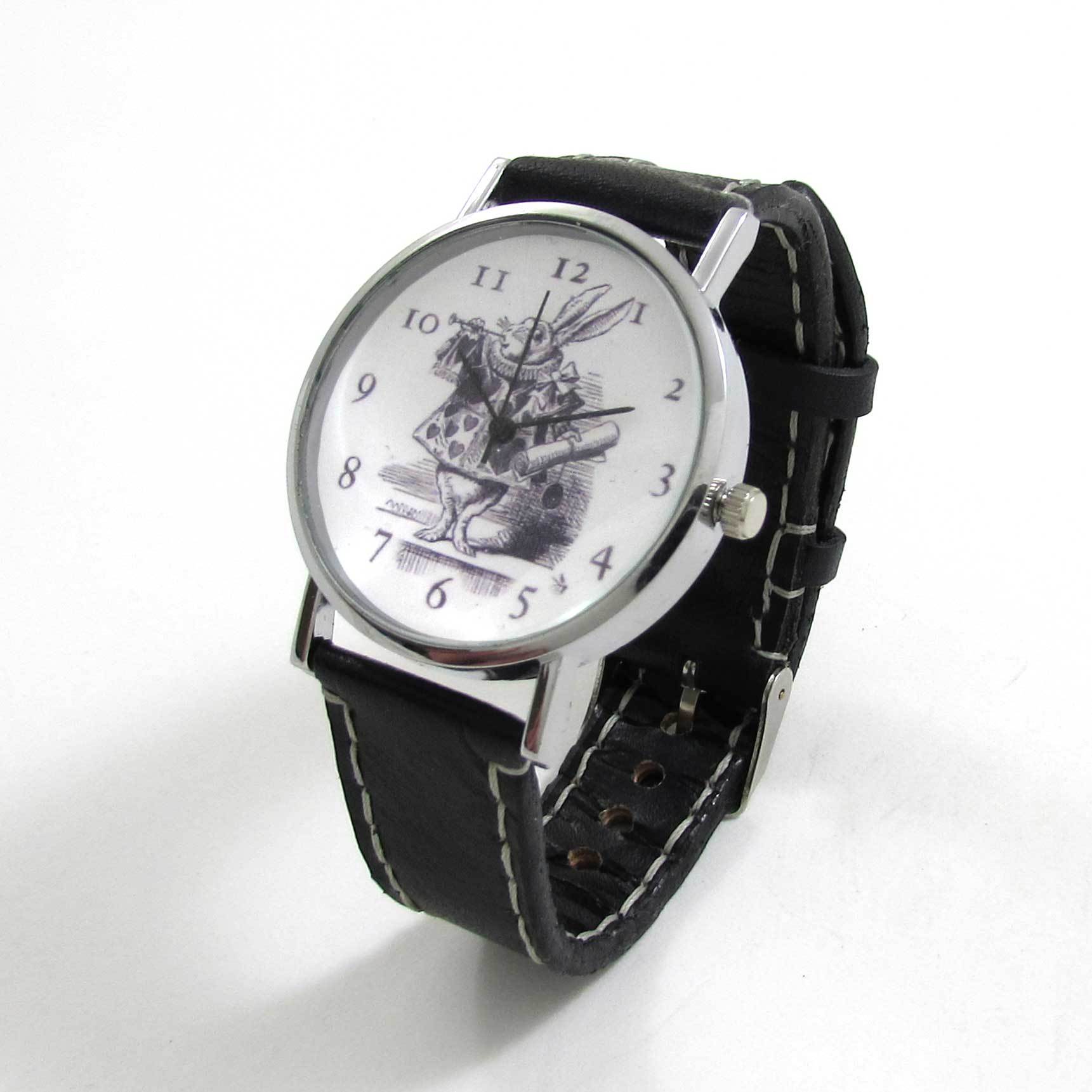 Alice in Wonderland Black Leather Wrist Watch - TheExCB