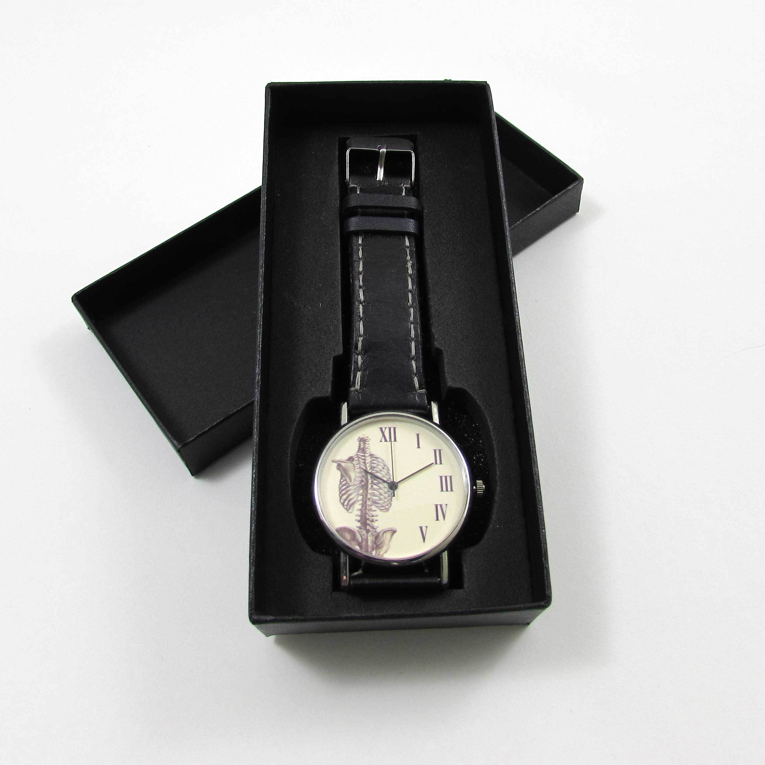 Anatomical Rib Black Leather Wrist Watch - TheExCB