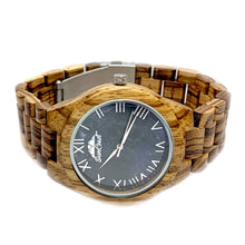 Load image into Gallery viewer, Zebra Wood Watch With Blue Marble Face