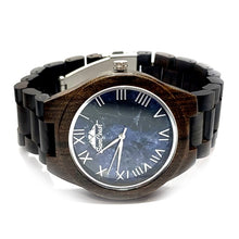 Load image into Gallery viewer, Ebony Sandalwood Watch With Blue Marble Face