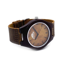 Load image into Gallery viewer, Ebony Sandalwood Watch With Whiskey Wood Dial and Brown Leather Band