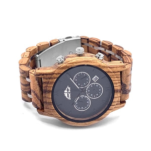 Chronograph Zebrawood Watch With Date and Steel Accents
