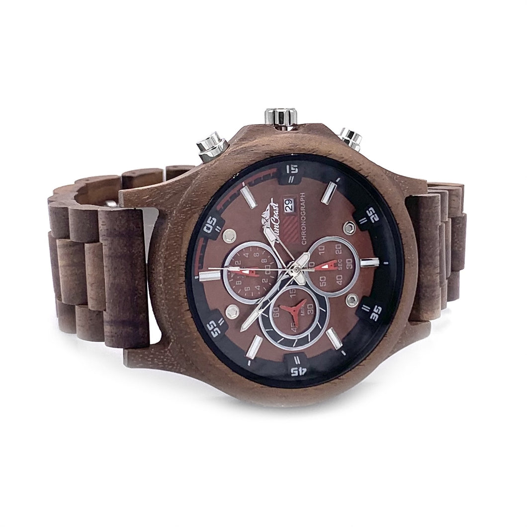 Chronograph Sandalwood Watch With Date and Bronze Dial