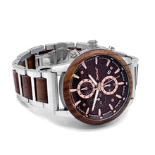 Load image into Gallery viewer, Stainless Steel and M1 Garand Stock Wood Chronograph Watch with Dark Bronze Face and Rose Gold Accents
