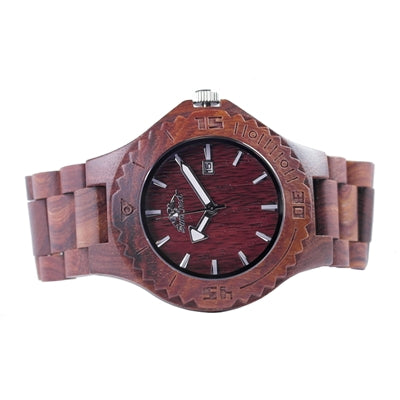 Teak Wood Watch Featuring Date and Japanese Movement