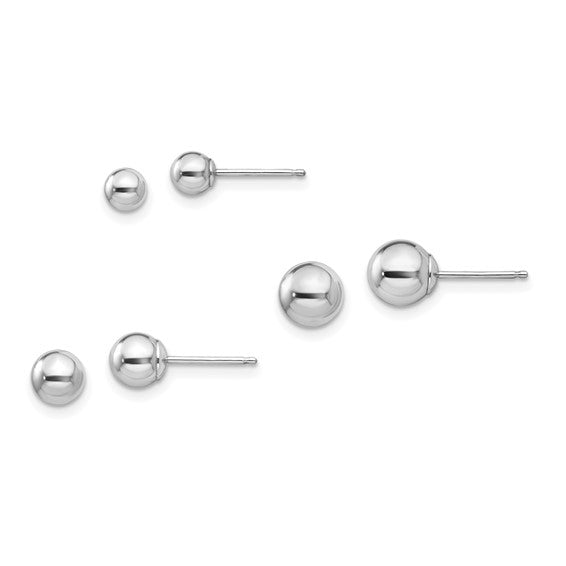 14k White Gold Madi K 4 - 6mm Balls, Set of 3 Earrings