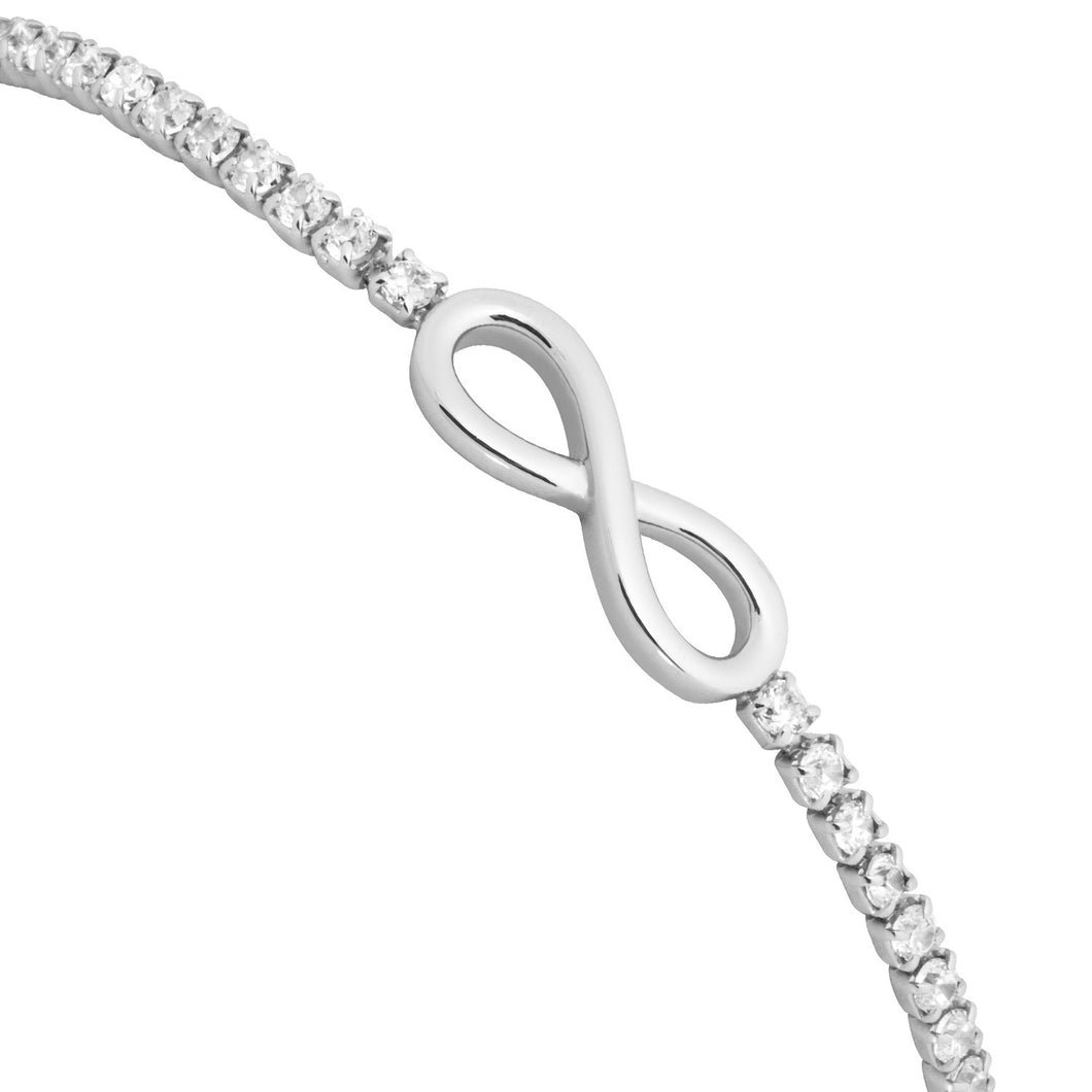 Sterling Silver Tennis Bracelet with CZ and Infinity Symbol Center