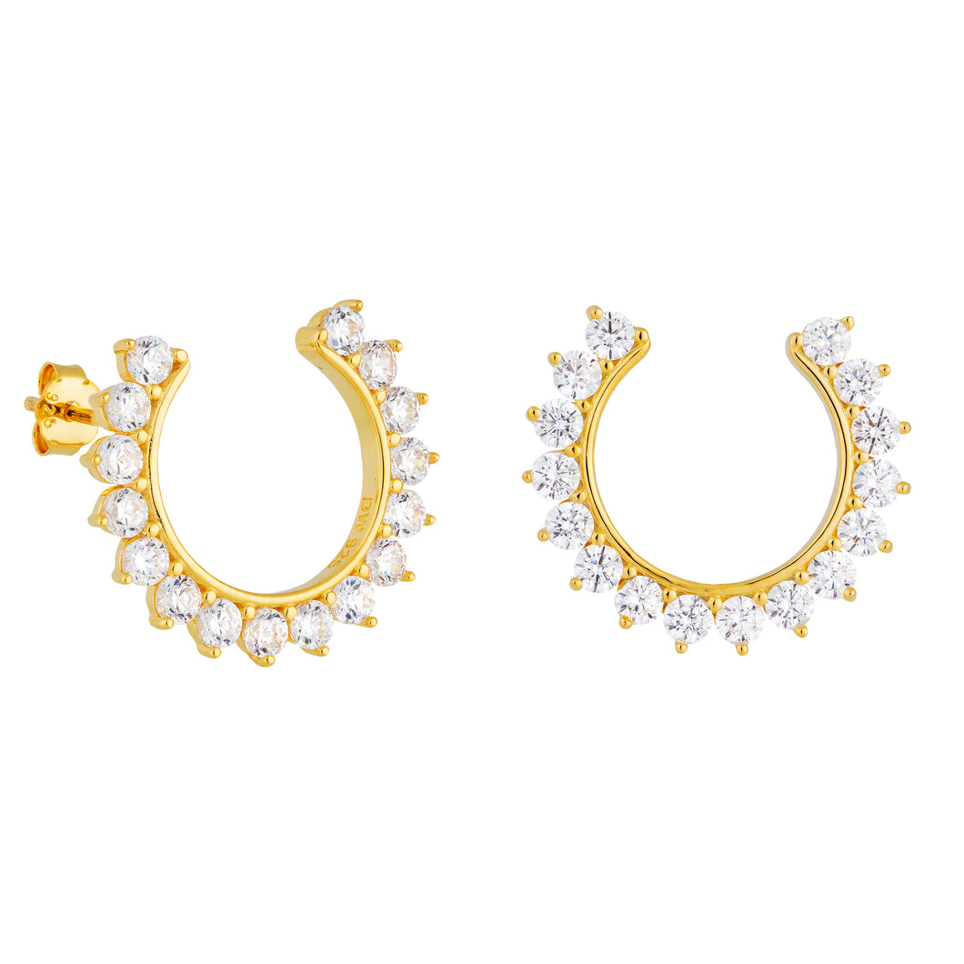 Yellow Gold Plated CZ Open Circle Earrings