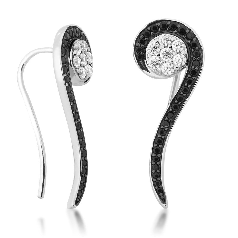 Classic Black and White CZ Silver Earrings