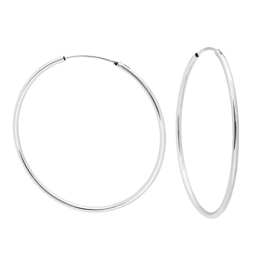 Rhodium Plated Large Sterling Silver Hoop Earrings