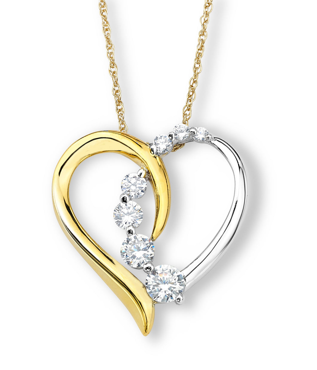 Sterling Silver and Gold Plated Heart with Cz Stones Ascending Down