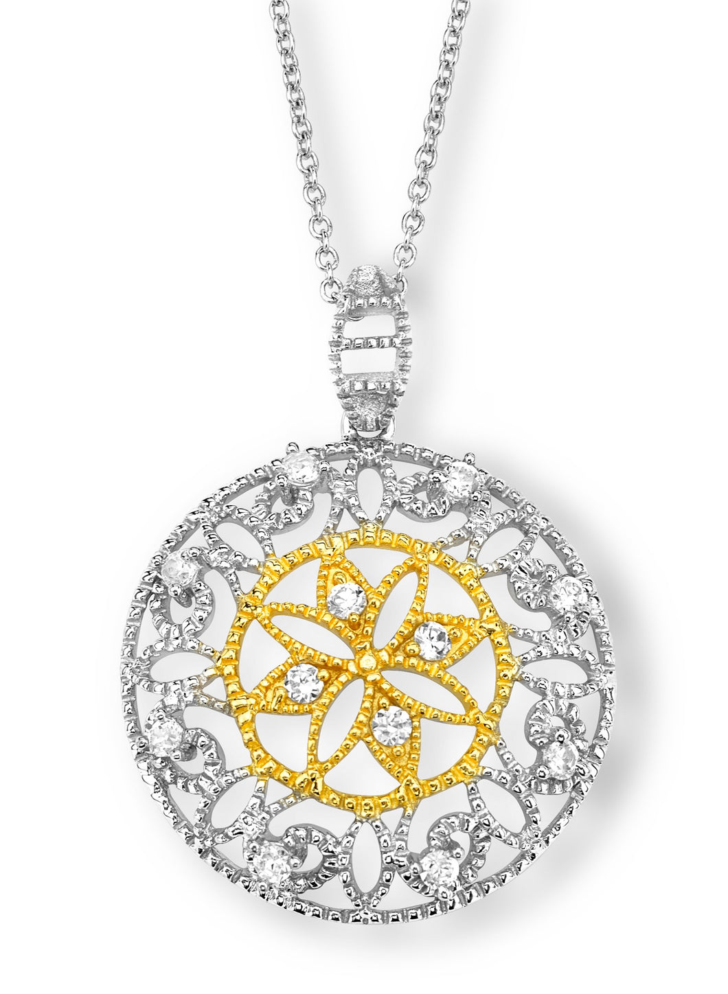 Silver and Gold Plated CZ Antique Style Fashion Necklace