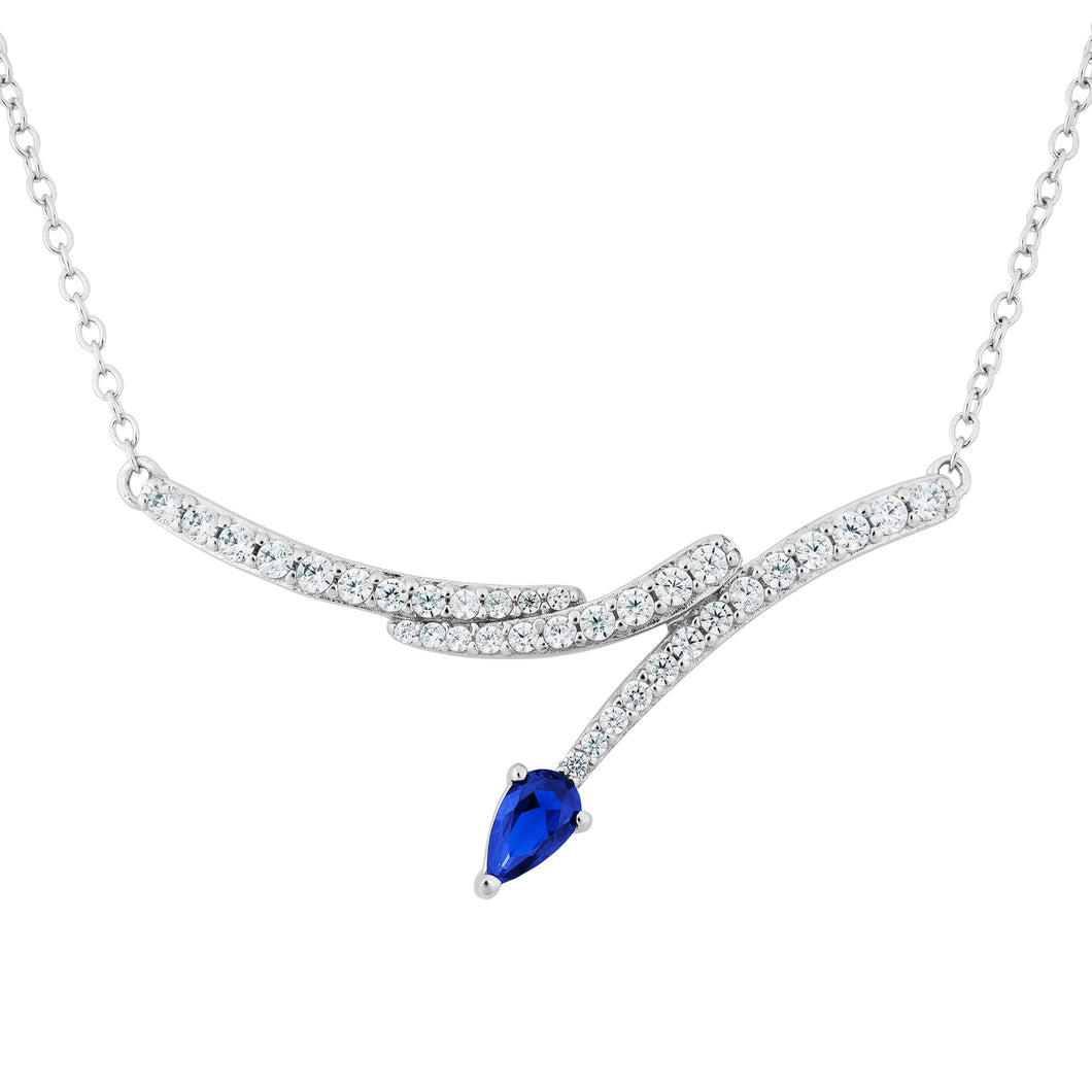 Blue Sapphire Tone and Sparkling CZ Silver Necklace
