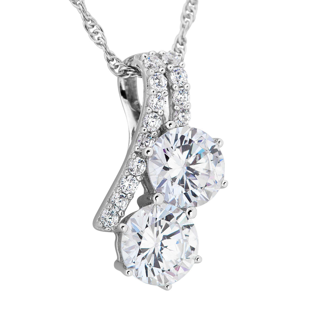 Two Stone CZ Silver Necklace