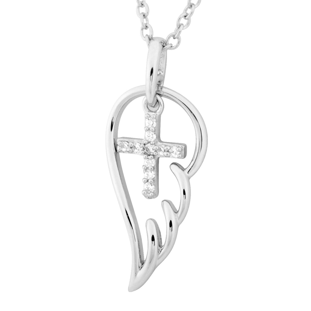 Silver Wing and Cross Design Neckclace