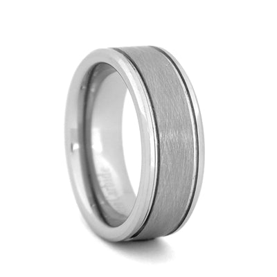 Comfort Fit 8mm Tungsten Carbide Wedding Ring with High Polish Beveled Edges and Meteorite-Look Center