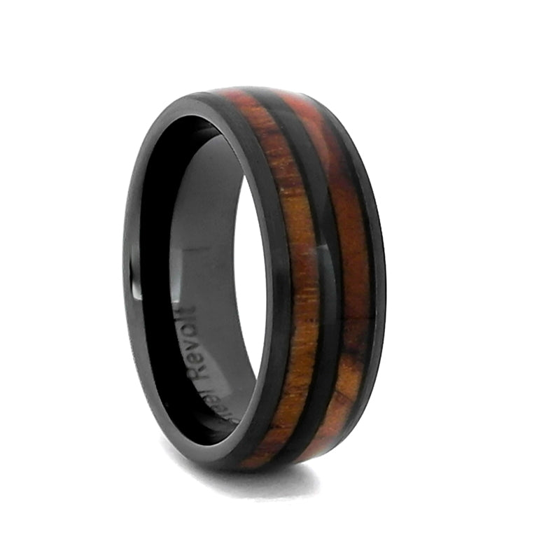 Comfort Fit 8mm High-Tech Ceramic Wedding Ring With Genuine Walnut Wood from M1 Garand Rifle